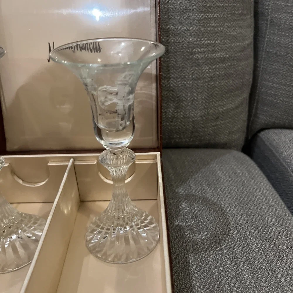 Pair of Neiman Marcus Crystal Candlesticks Preowned With Case